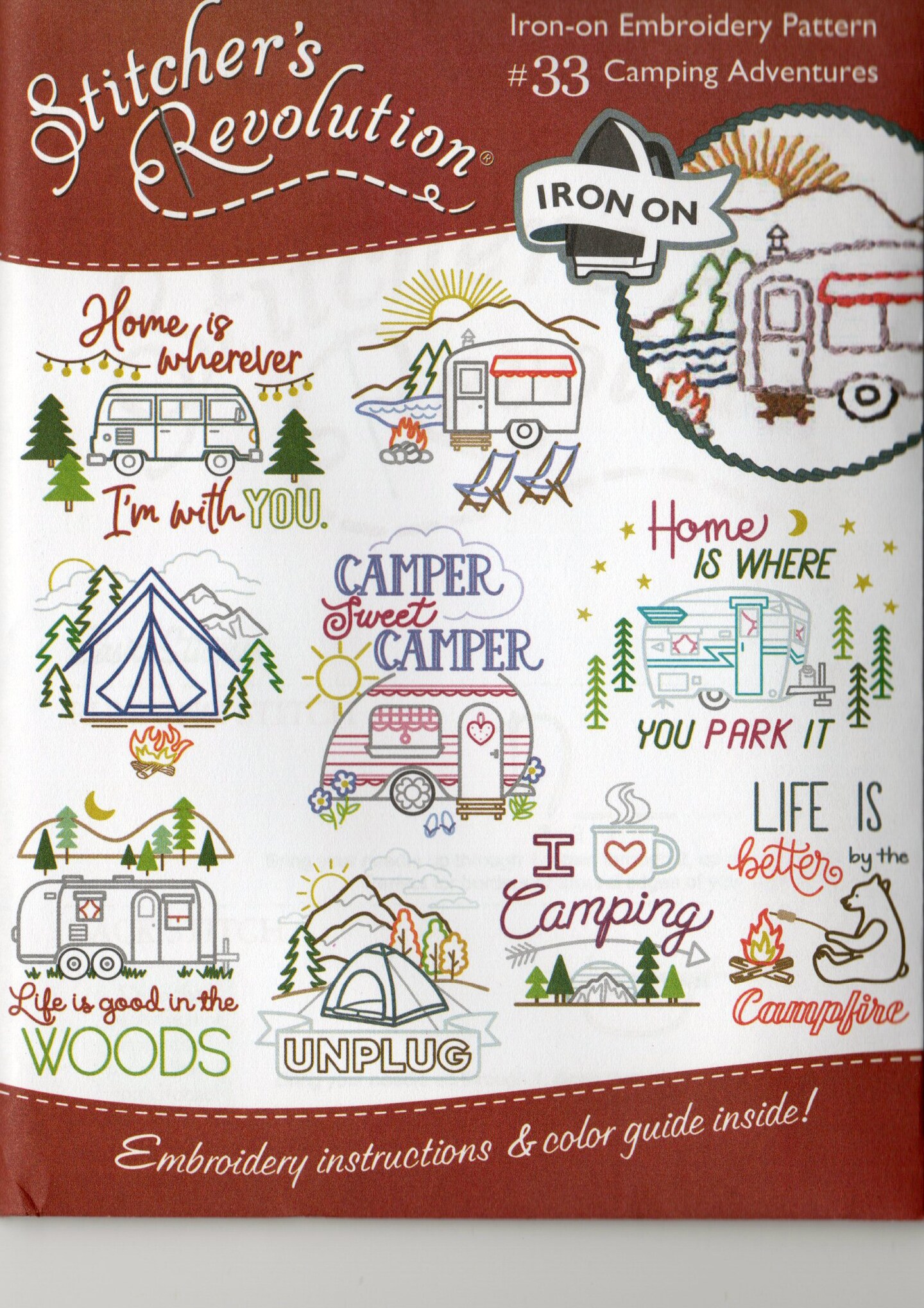Stitcher's Revolution Camping Adventures SR33 embroidery iron on pattern