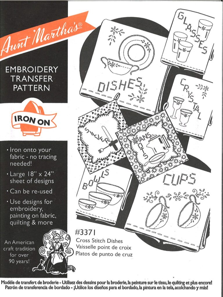 Aunt Martha's Cross Stitch Dishes 3371 hot iron embroidery iron on transfer