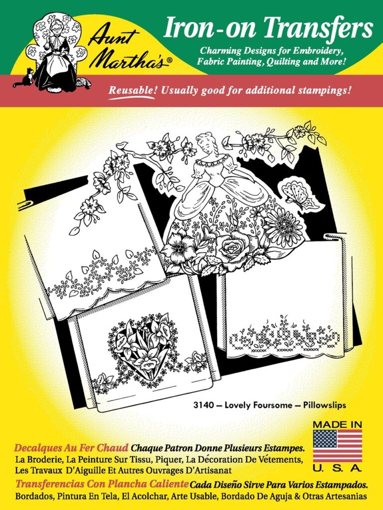 Lovely Foursome Pillow Slips Aunt Martha's Hot Iron Embroidery Transfer 3140