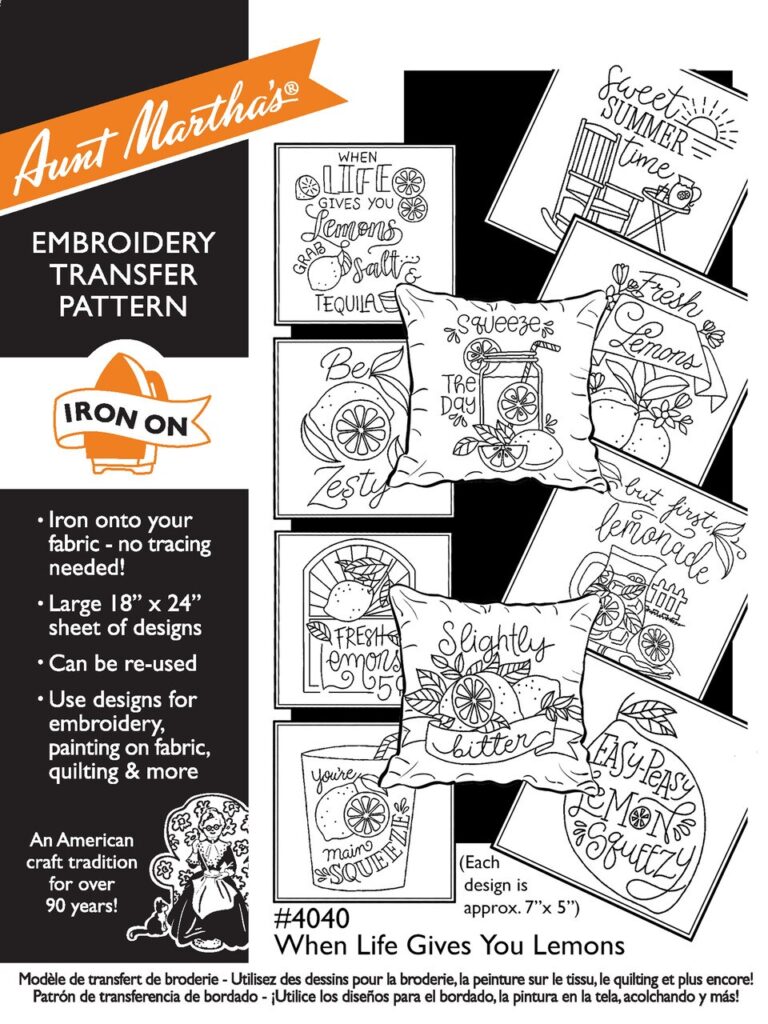 Aunt Martha's When Life Gives You Lemons 4040 embroidery iron on pattern