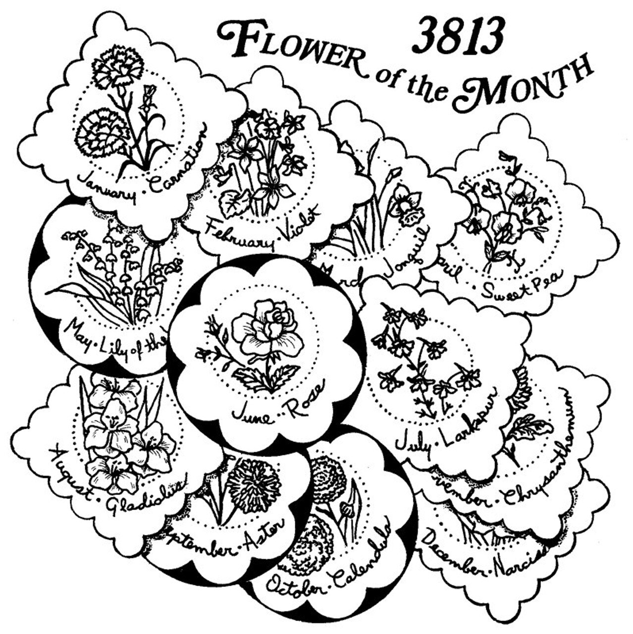 Aunt Martha's Flowers of the Month 3813 embroidery iron on pattern - Image 3