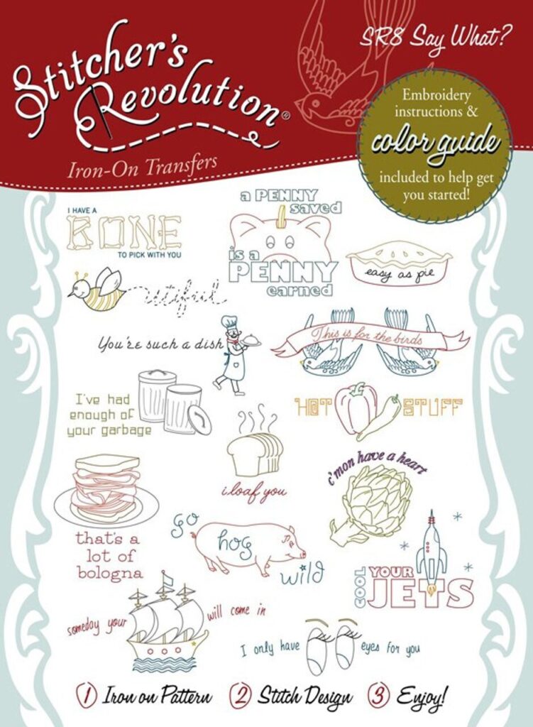 Stitcher's Revolution Say What? SR08 embroidery iron on pattern