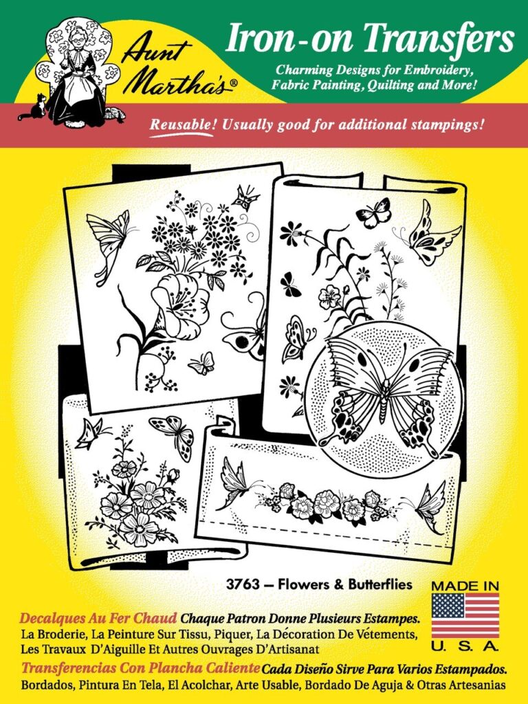 Aunt Martha's Flowers & Butterflies 3763 embroidery iron on pattern