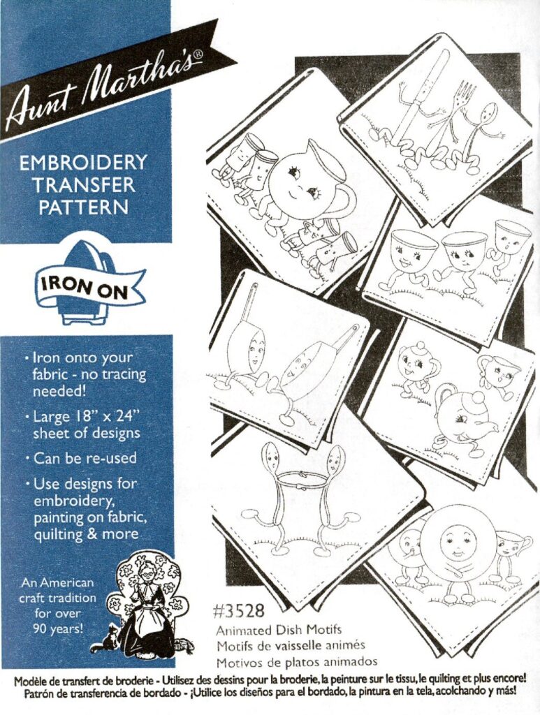 Aunt Martha's Animated Dish Motifs 3528 embroidery iron on pattern