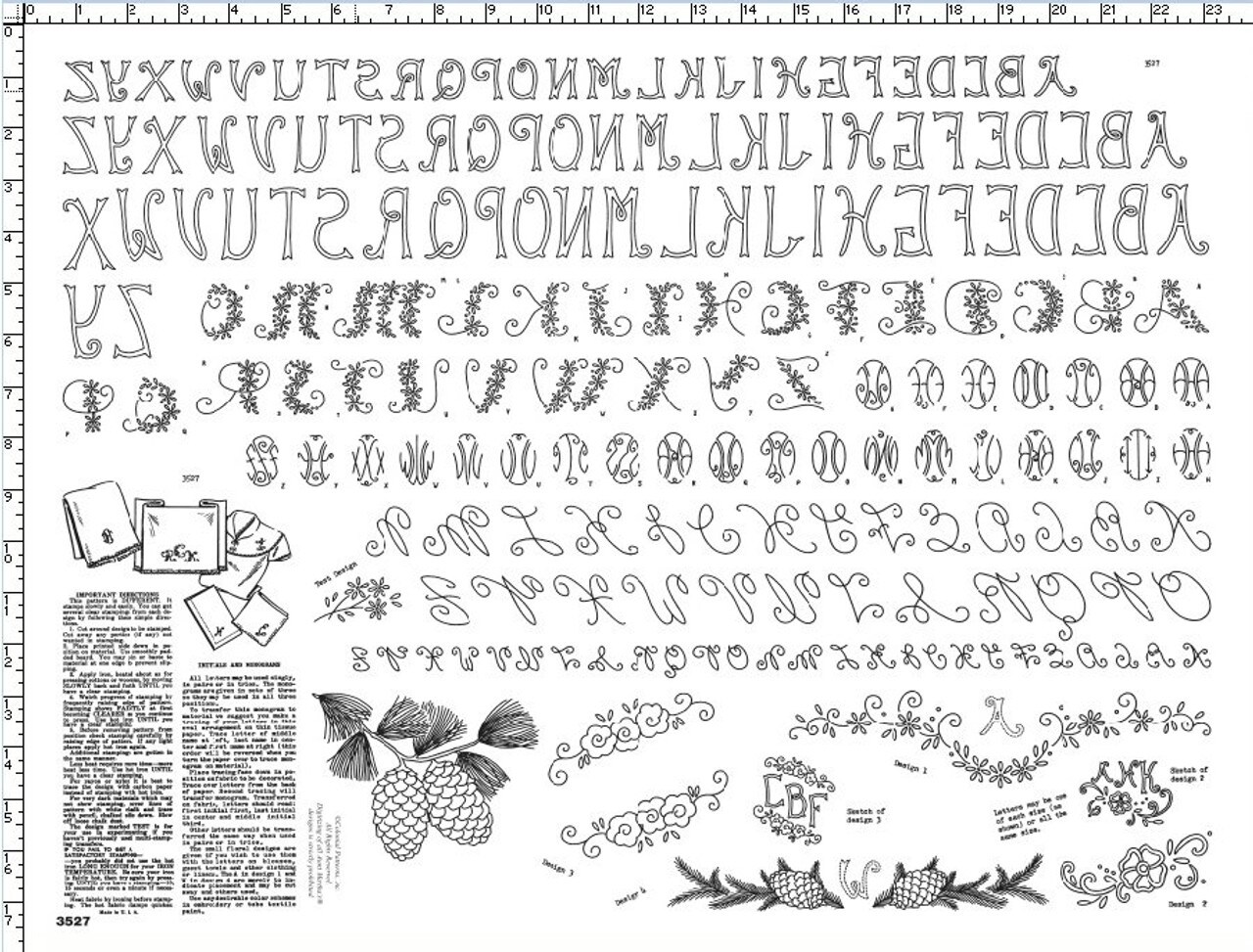 Aunt Martha's Six Alphabets, Pine Cone #3527 embroidery iron on pattern - Image 2