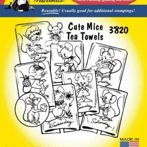 Aunt Martha's Mice Tea Towels 3820 embroidery iron on pattern