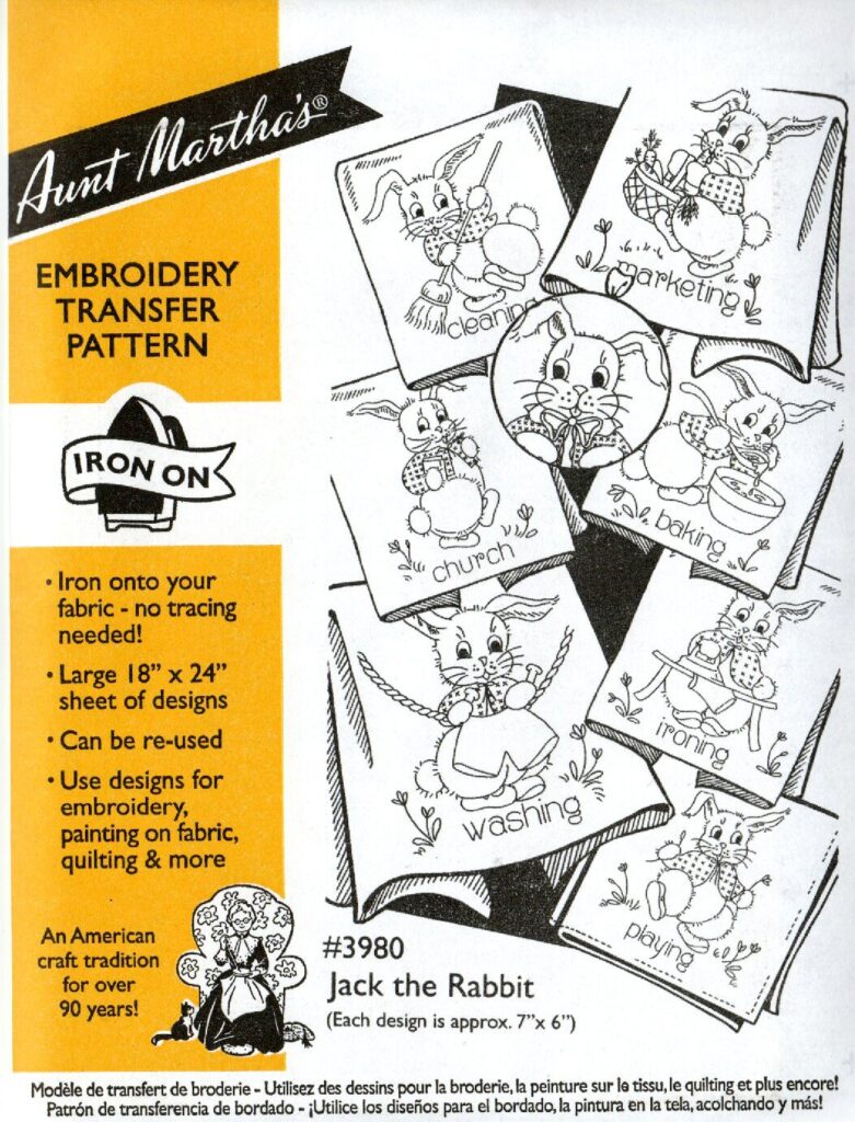 Aunt Martha's ack the Rabbit 3980 embroidery iron on pattern