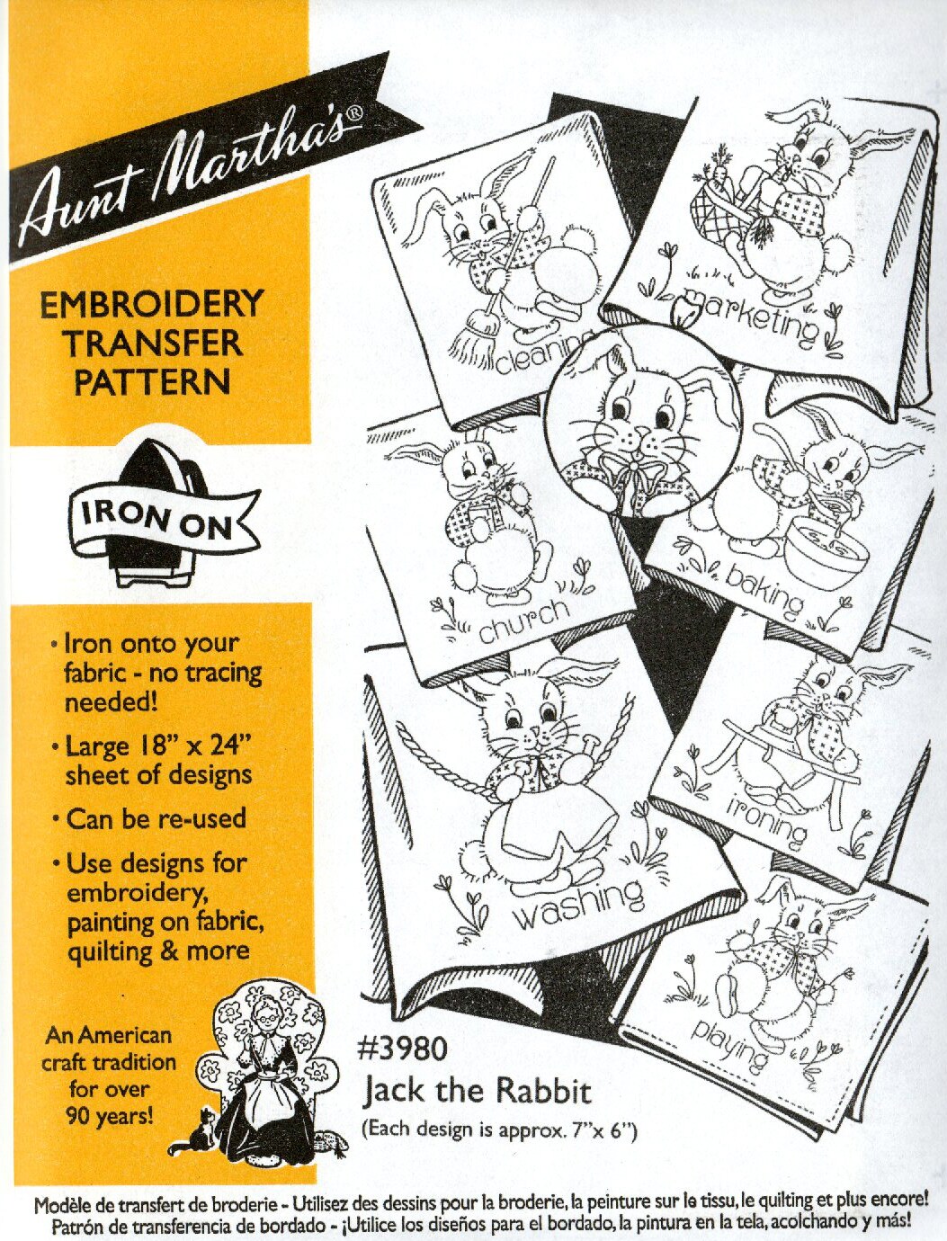 Aunt Martha's ack the Rabbit 3980 embroidery iron on pattern