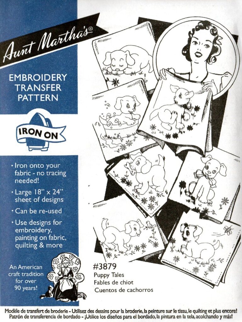 Aunt Martha's Puppy Tales 3879 embroidery iron on pattern