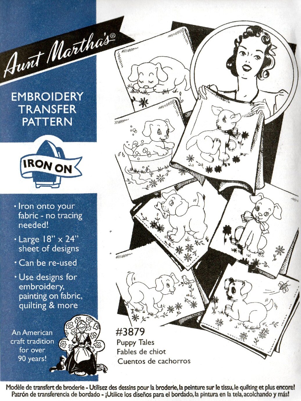 Aunt Martha's Puppy Tales 3879 embroidery iron on pattern