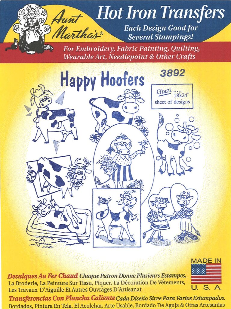 Aunt Martha's Happy Hoofers 3892 embroidery iron on pattern