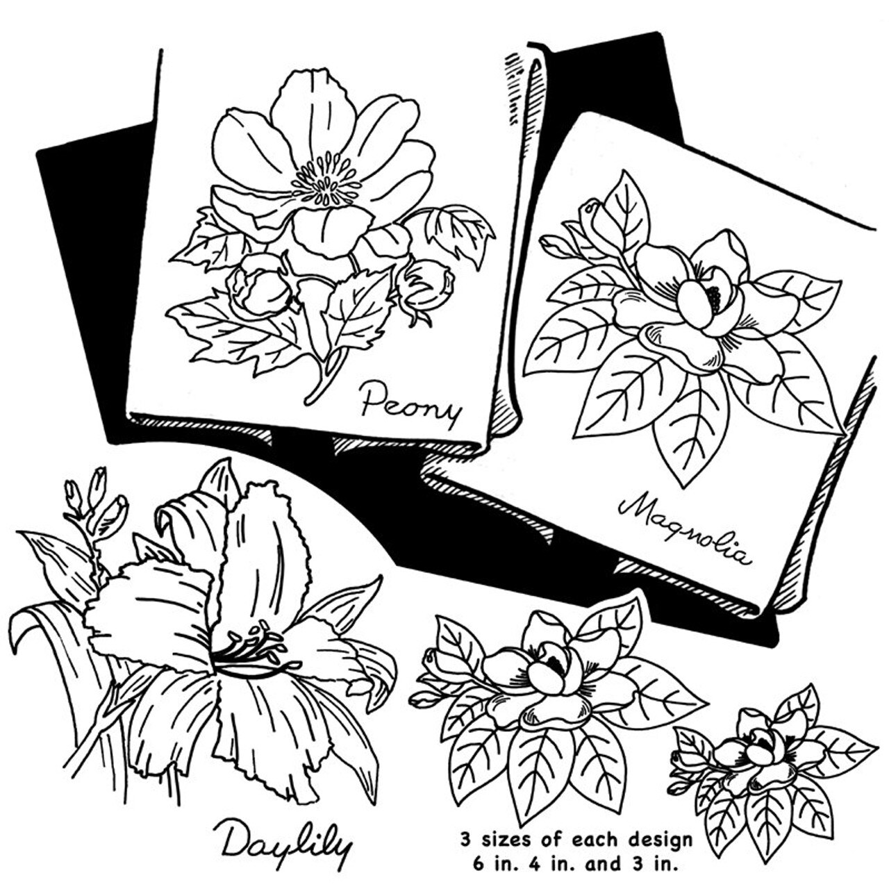 Aunt Martha's Daylily Peony Magnolia 3866 embroidery iron on pattern - Image 4