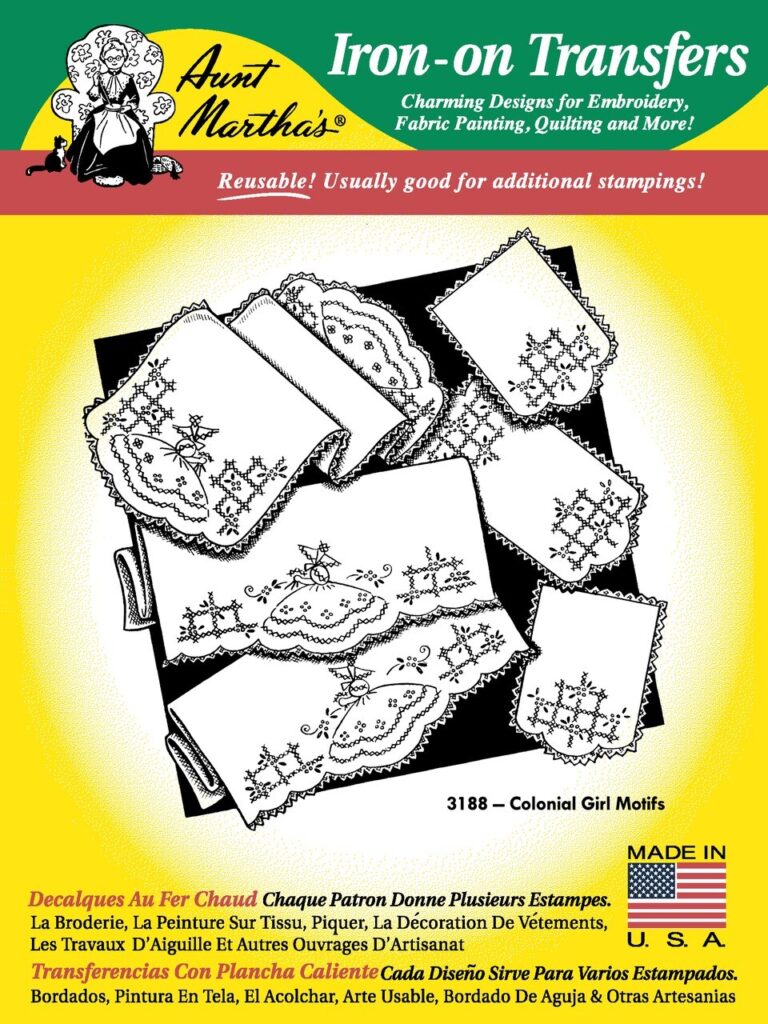 Colonial Girl Motifs Aunt Martha's Hot Iron Embroidery Transfer 3188