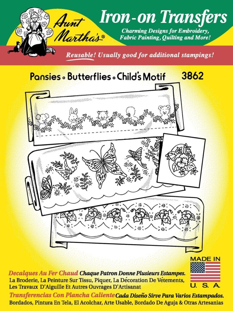 Aunt Martha's Pansies Butterflies Child's Motifs 3862 embroidery iron on transfer