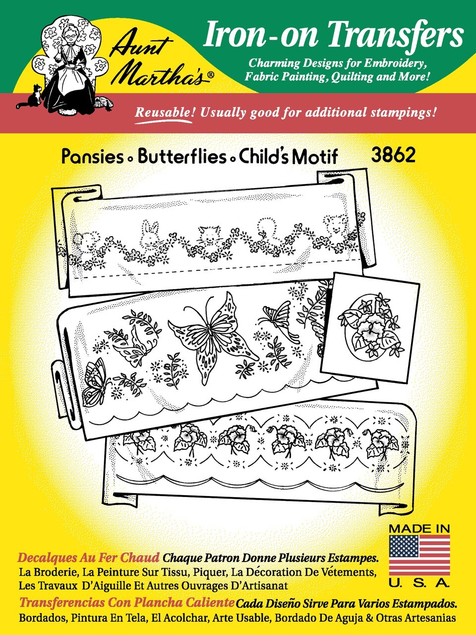 Aunt Martha's Pansies Butterflies Child's Motifs 3862 embroidery iron on transfer