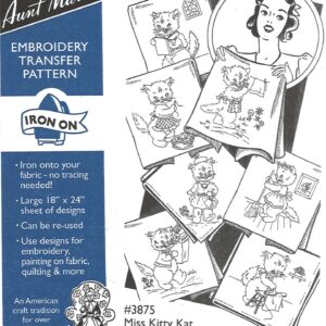 Aunt Martha's Miss Kitty Kat 3875 embroidery iron on pattern