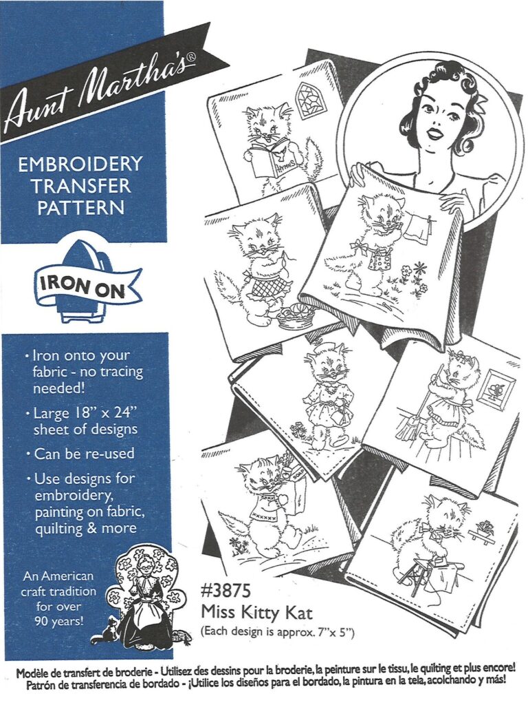 Aunt Martha's Miss Kitty Kat 3875 embroidery iron on pattern