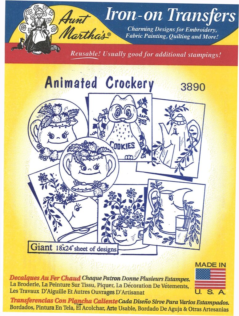 Aunt Martha's Animated Crockery 3890 embroidery iron on pattern