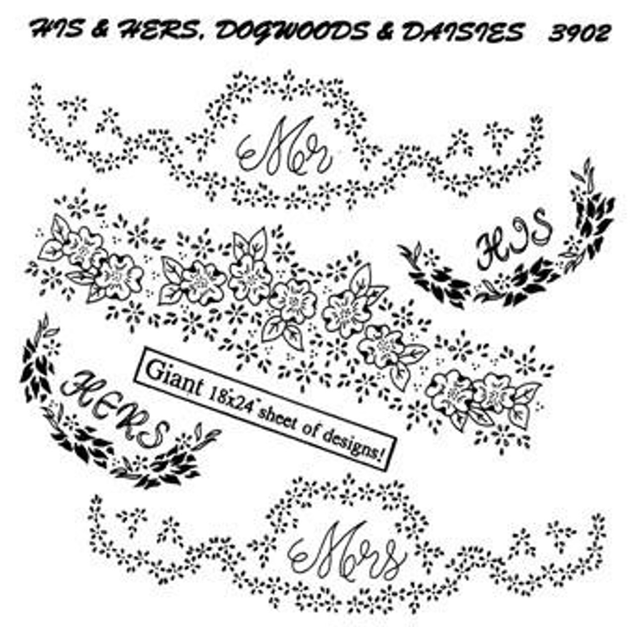 Aunt Martha's His & Hers, Dogwoods & Daisies 3902 embroidery iron on pattern - Image 3