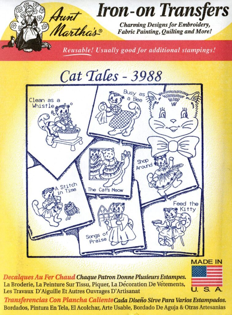 Aunt Martha's Cat Tales 3988 embroidery iron on pattern
