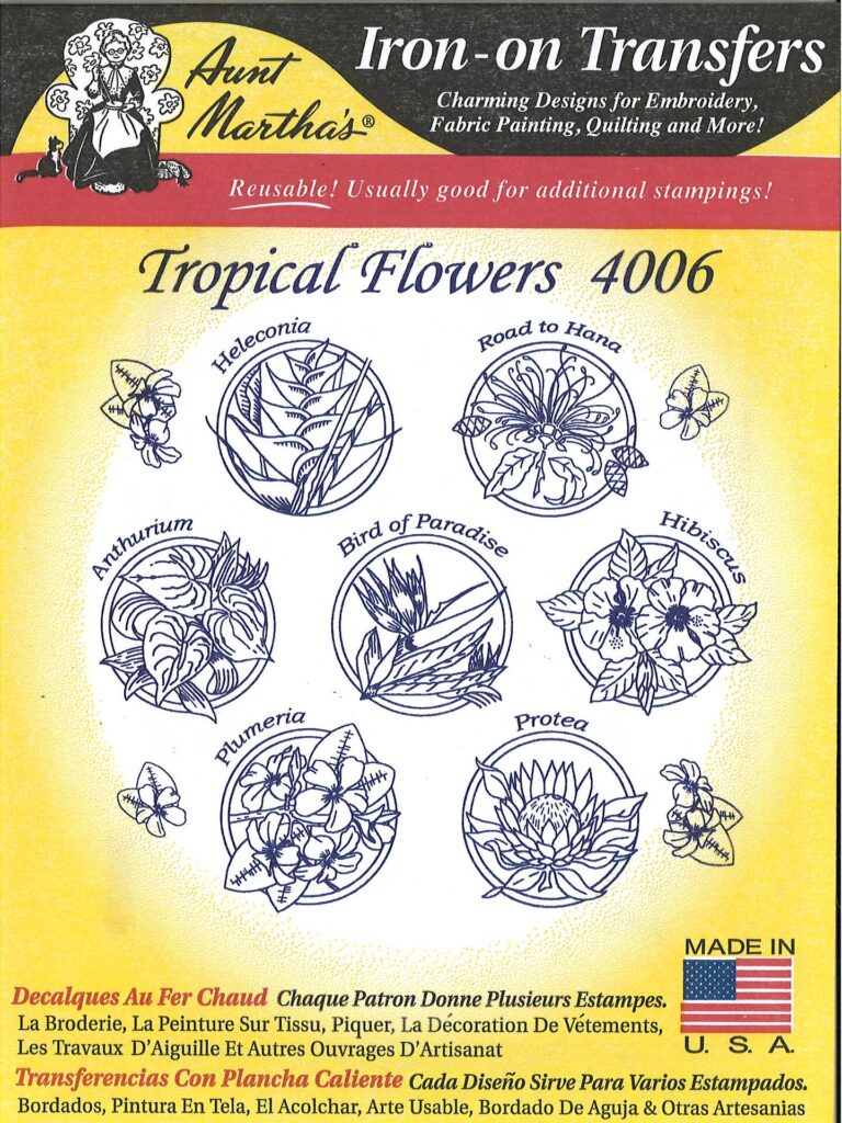 Aunt Martha's Tropical Flowers 4006 embroidery iron on pattern