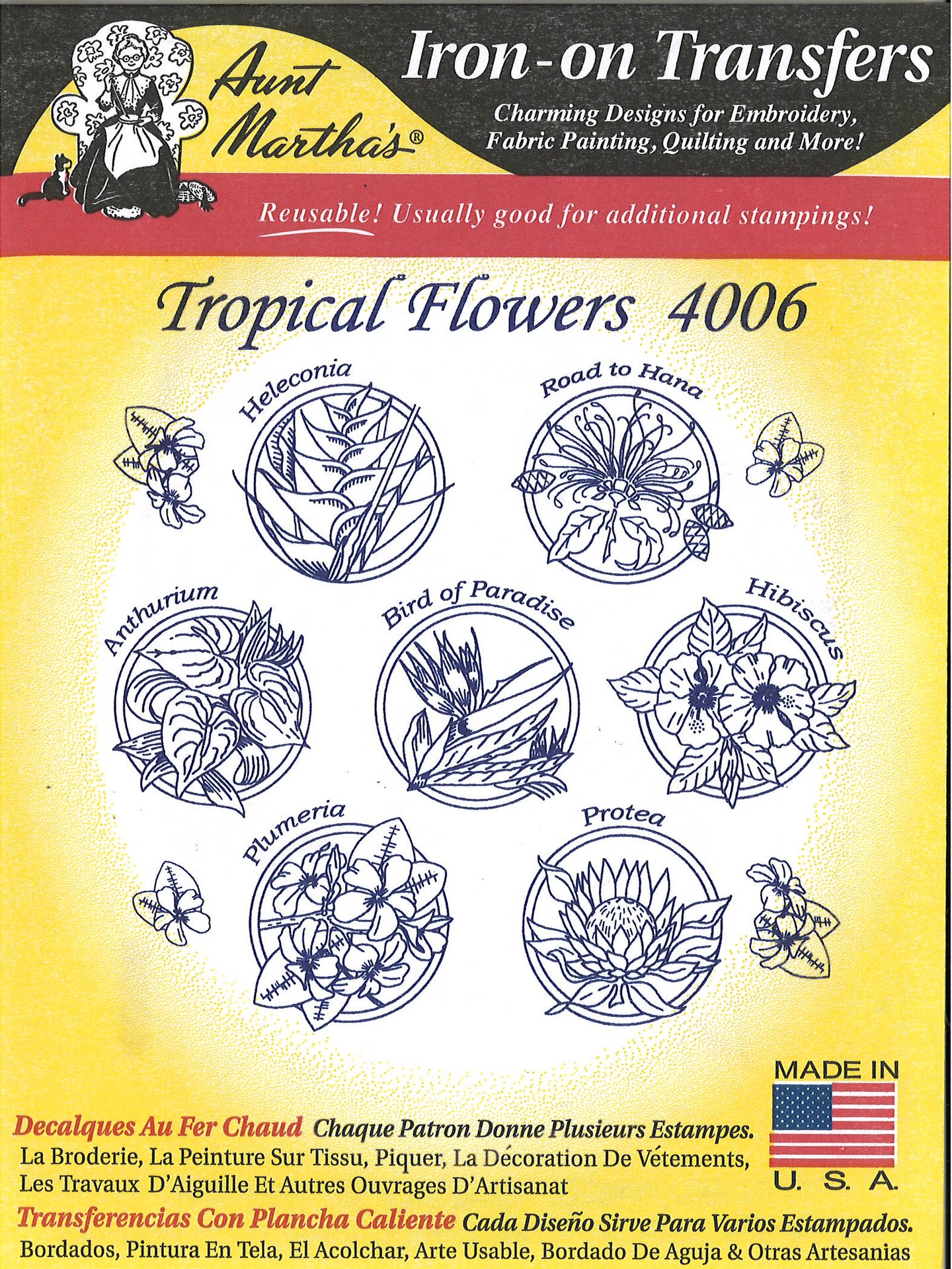 Aunt Martha's Tropical Flowers 4006 embroidery iron on pattern
