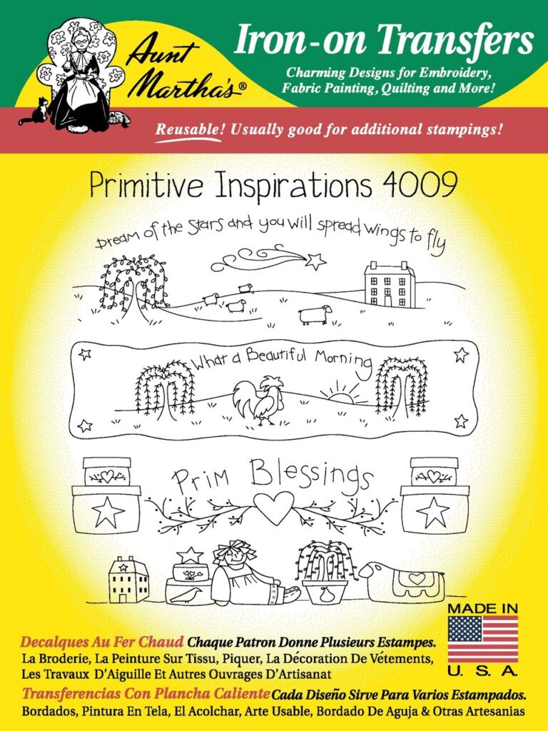 Aunt Martha's Primitive Inspirations 4009 embroidery iron on pattern