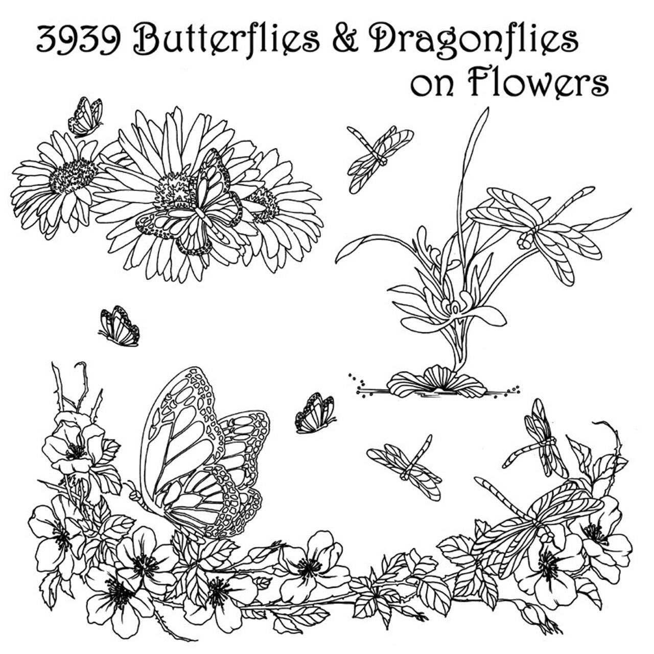 Aunt Martha's Butterflies & Dragonflies on Flowers 3939 embroidery iron on pattern - Image 3