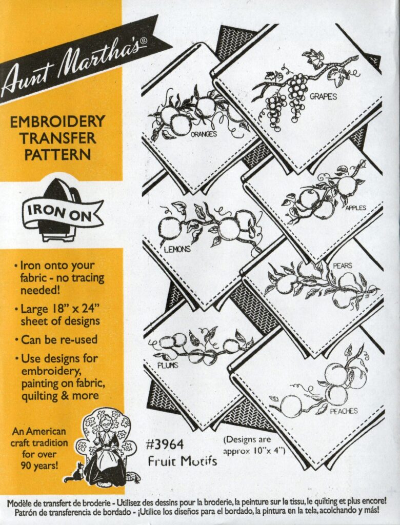 Aunt Martha's Fruit Motifs 3964 embroidery iron on pattern