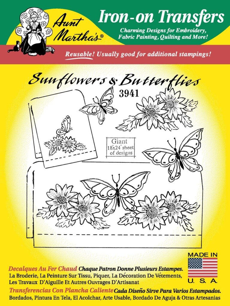 Aunt Martha's Sunflowers & Butterflies 3941 embroidery iron on pattern