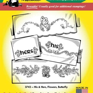 Aunt Martha's His & Hers, Flowers & Butterfly 3742 embroidery iron on pattern